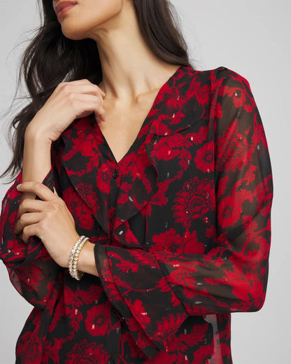 Chico's Quality | Georgette Clip Dot Ruffle Blouse