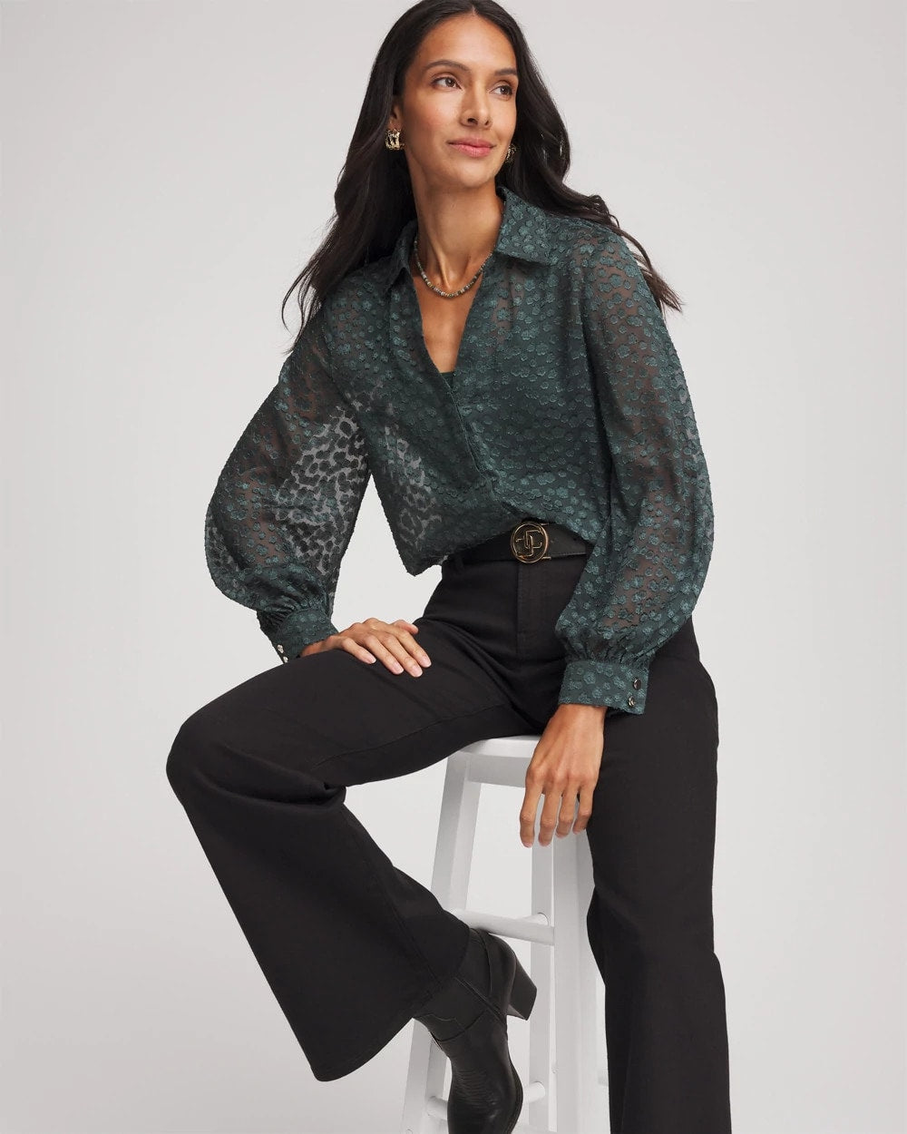Chico's Recommended | Clip-Dot Billow-Sleeve Blouse