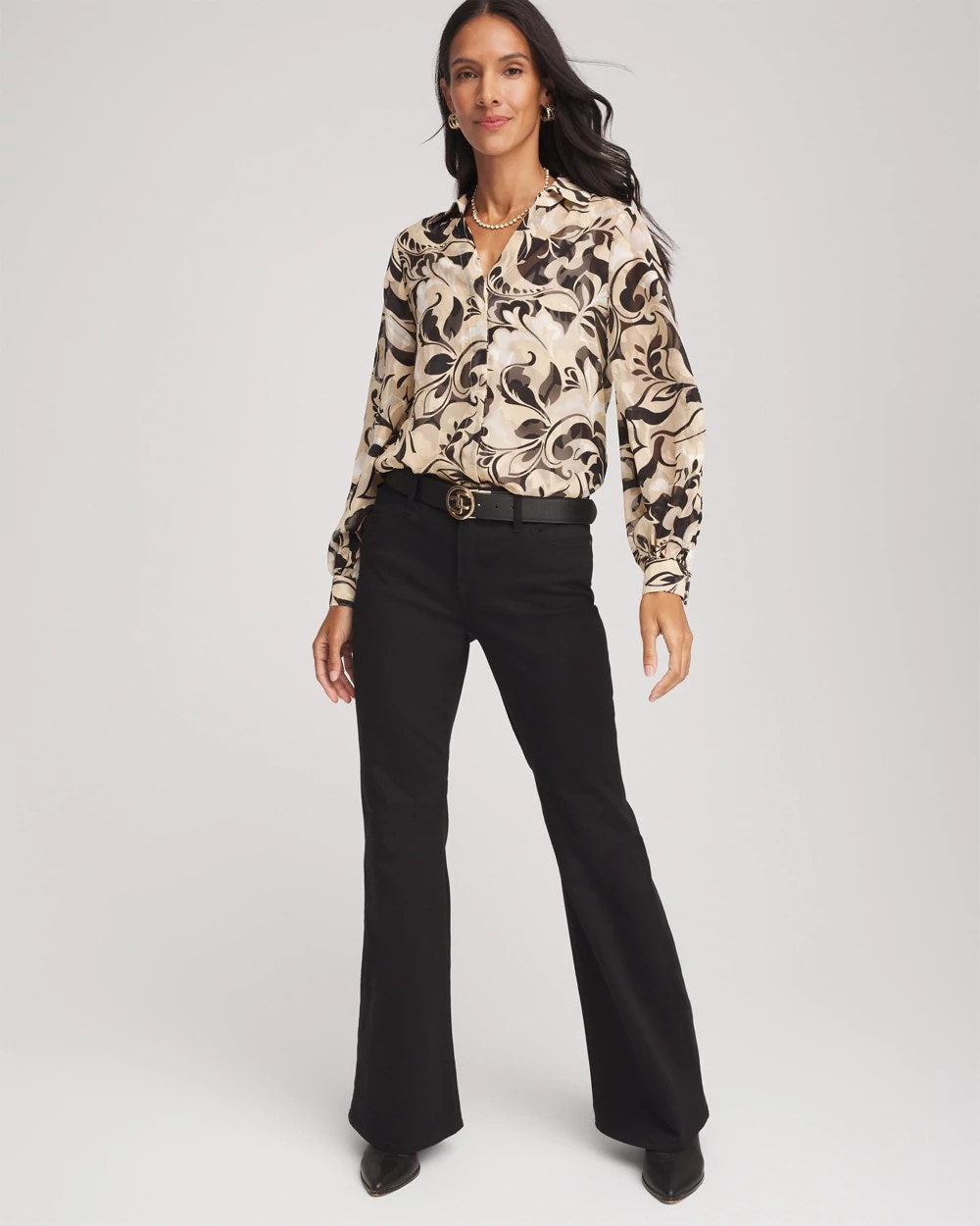 Chico's Signature | Floral Burnout Blouson-Sleeve Blouse
