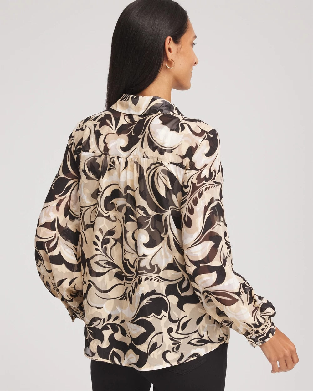 Chico's Signature | Floral Burnout Blouson-Sleeve Blouse