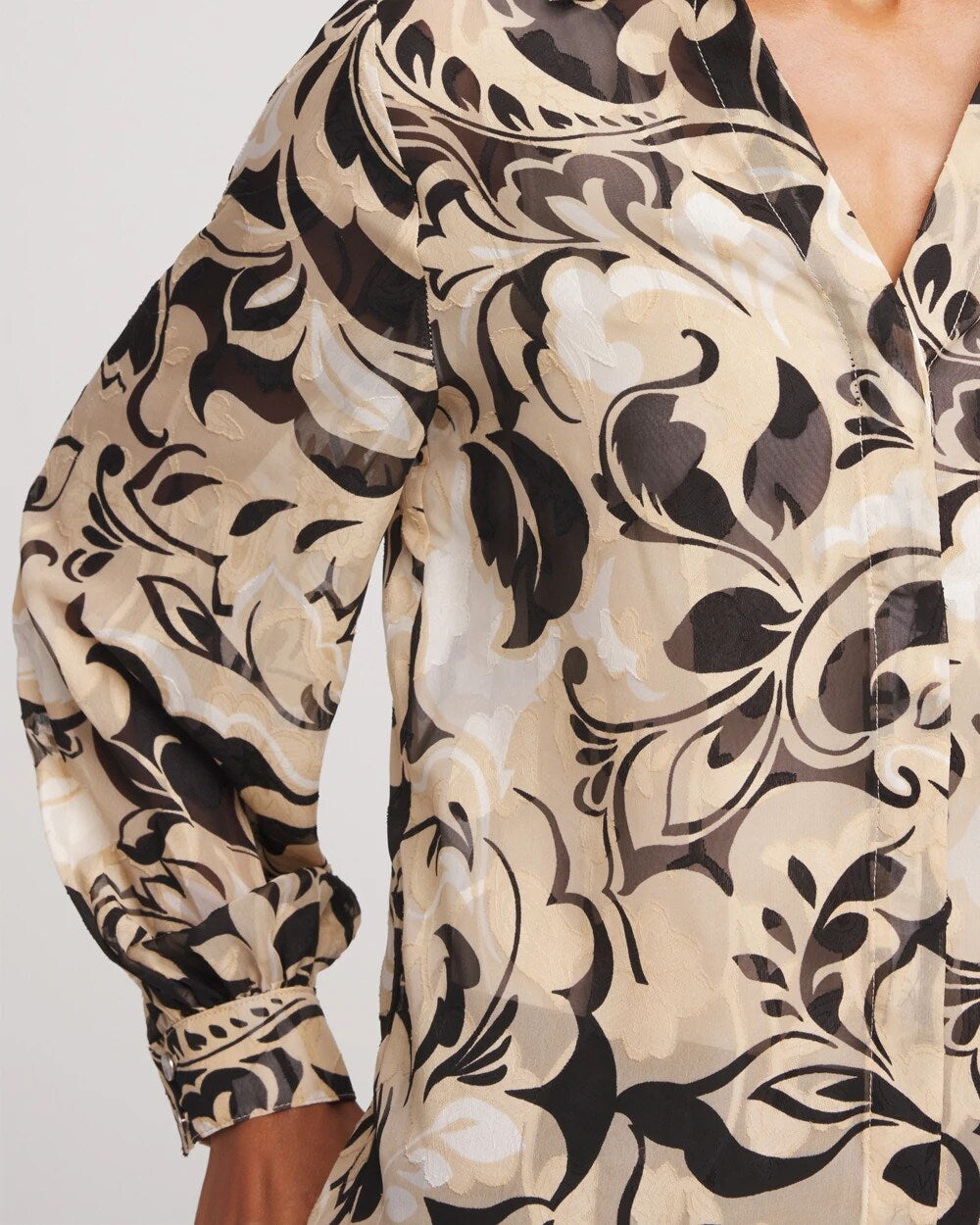 Chico's Signature | Floral Burnout Blouson-Sleeve Blouse