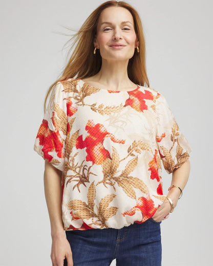 Chico's Sale | Floral Bubble-Hem Blouse