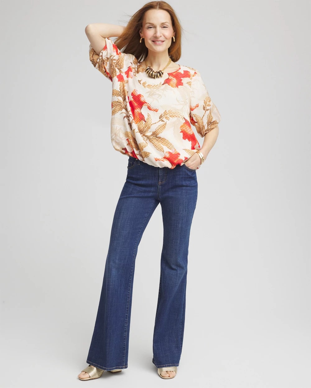 Chico's Sale | Floral Bubble-Hem Blouse