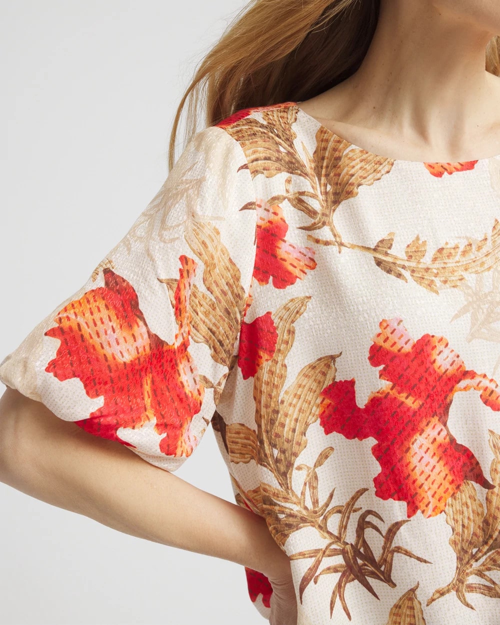 Chico's Sale | Floral Bubble-Hem Blouse