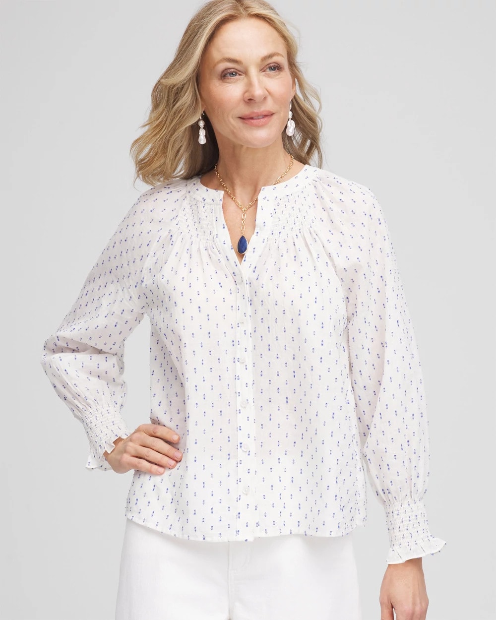Chico's Special Offer | Smocked Split-neck Blouse