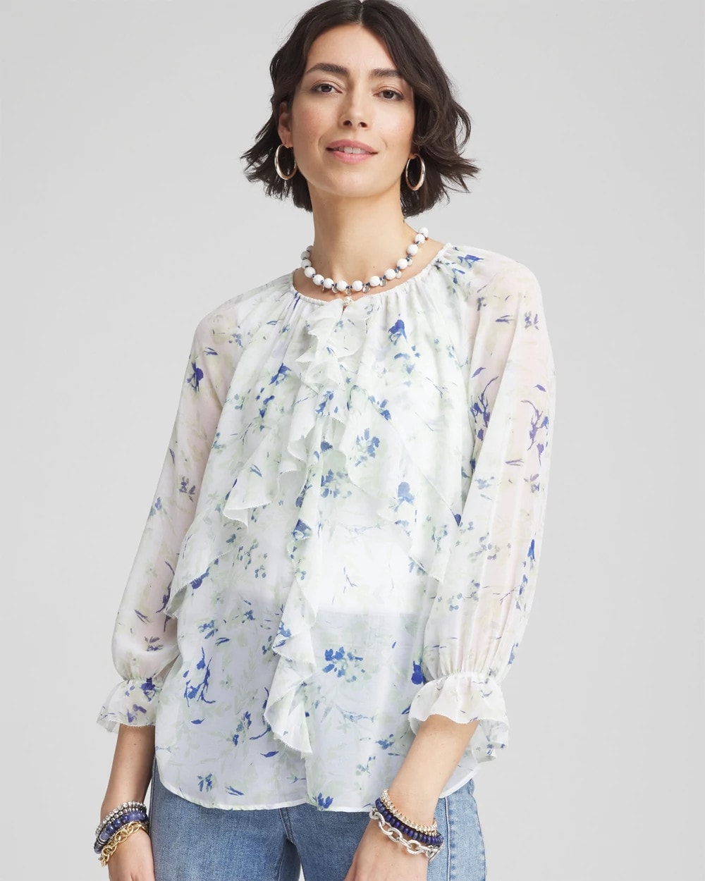 Chico's Best Price | Georgette Sheer Ruffle Blouse