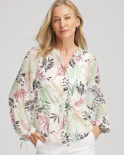 Chico's Discount | Drawstring Crinkle Chiffon Blouse