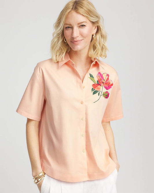 Chico's Signature | No Iron™ Embroidered Floral Short-Sleeve Shirt