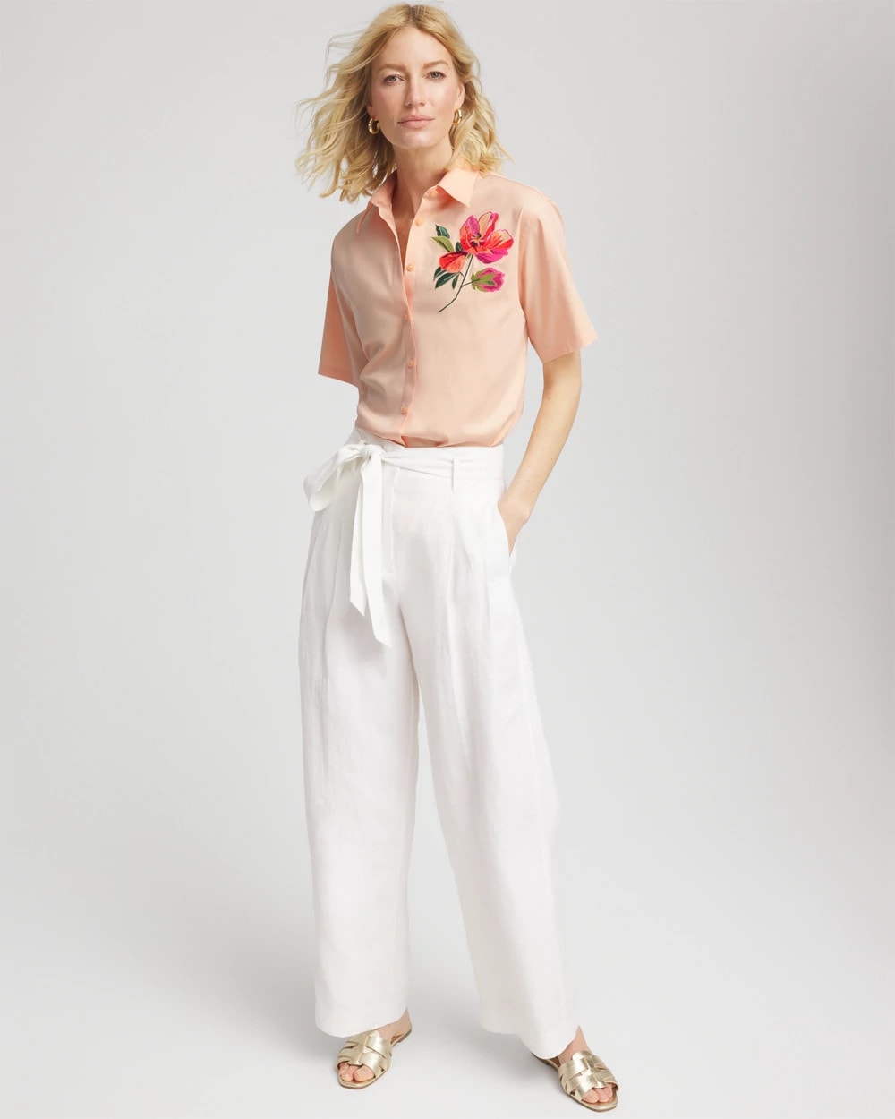 Chico's Signature | No Iron™ Embroidered Floral Short-Sleeve Shirt