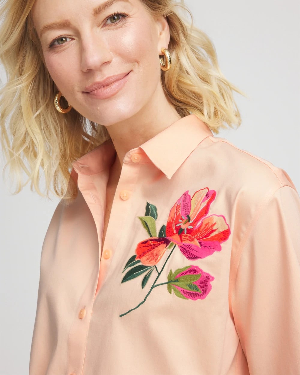 Chico's Signature | No Iron™ Embroidered Floral Short-Sleeve Shirt
