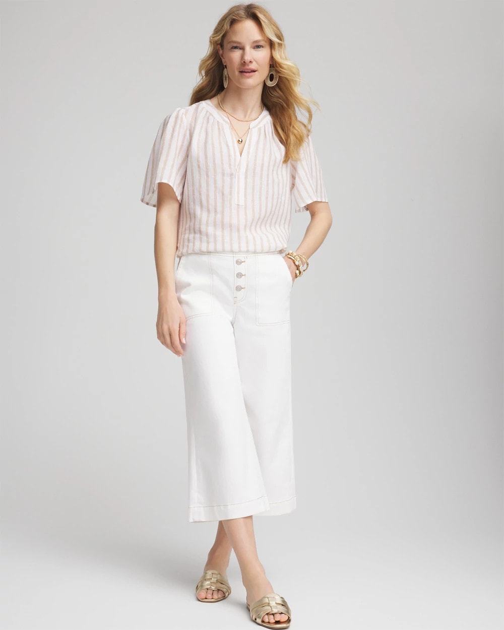 Chico's Popular | Striped Linen Popover Shirt