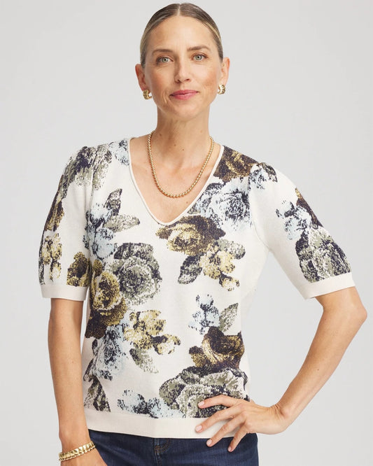 Chico's Exclusive | Floral V-Neck Sweater Tee