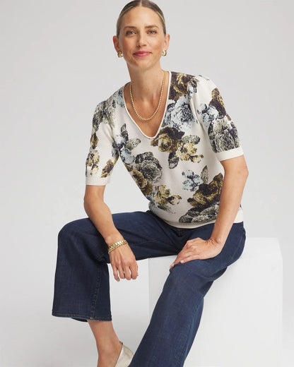 Chico's Exclusive | Floral V-Neck Sweater Tee