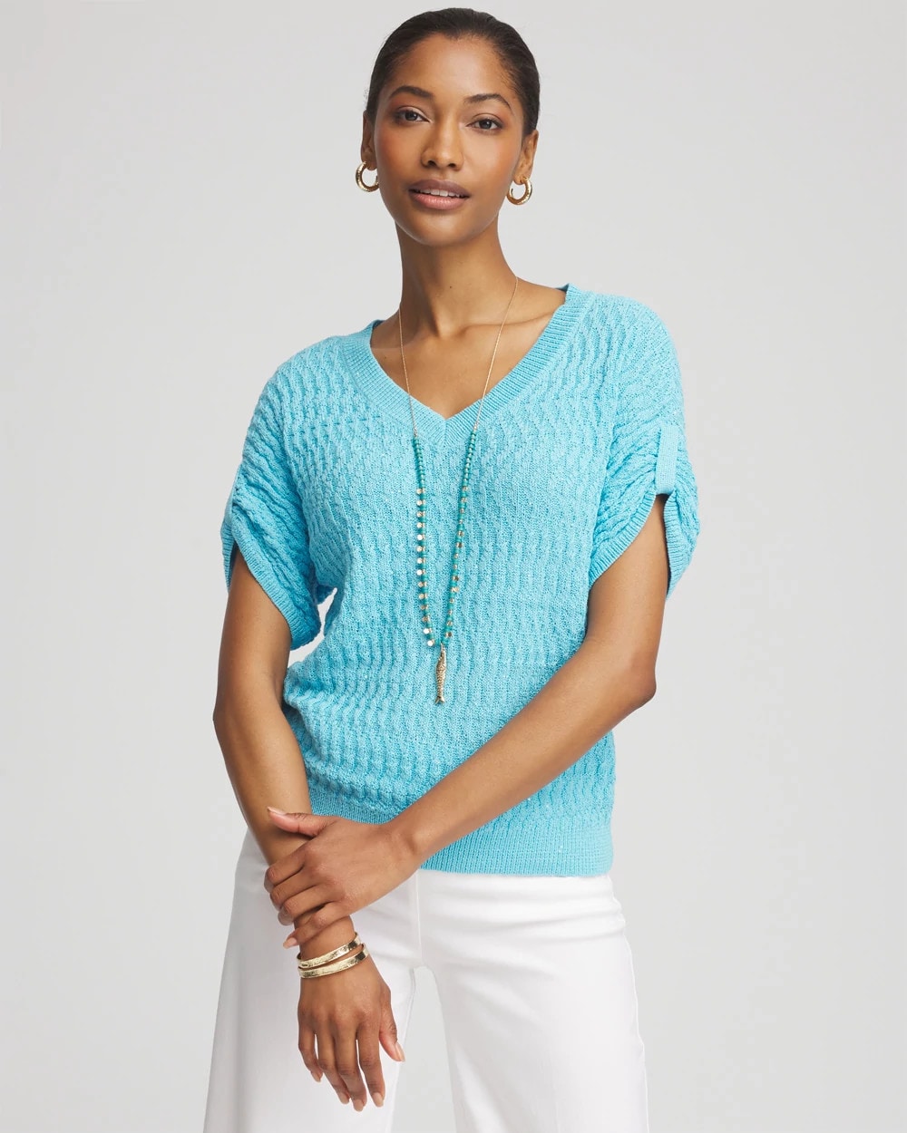 Chico's Latest | Sequin V-Neck Pullover Sweater