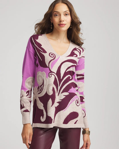 Chico's Exclusive | Intarsia Knit V-Neck Pullover Sweater