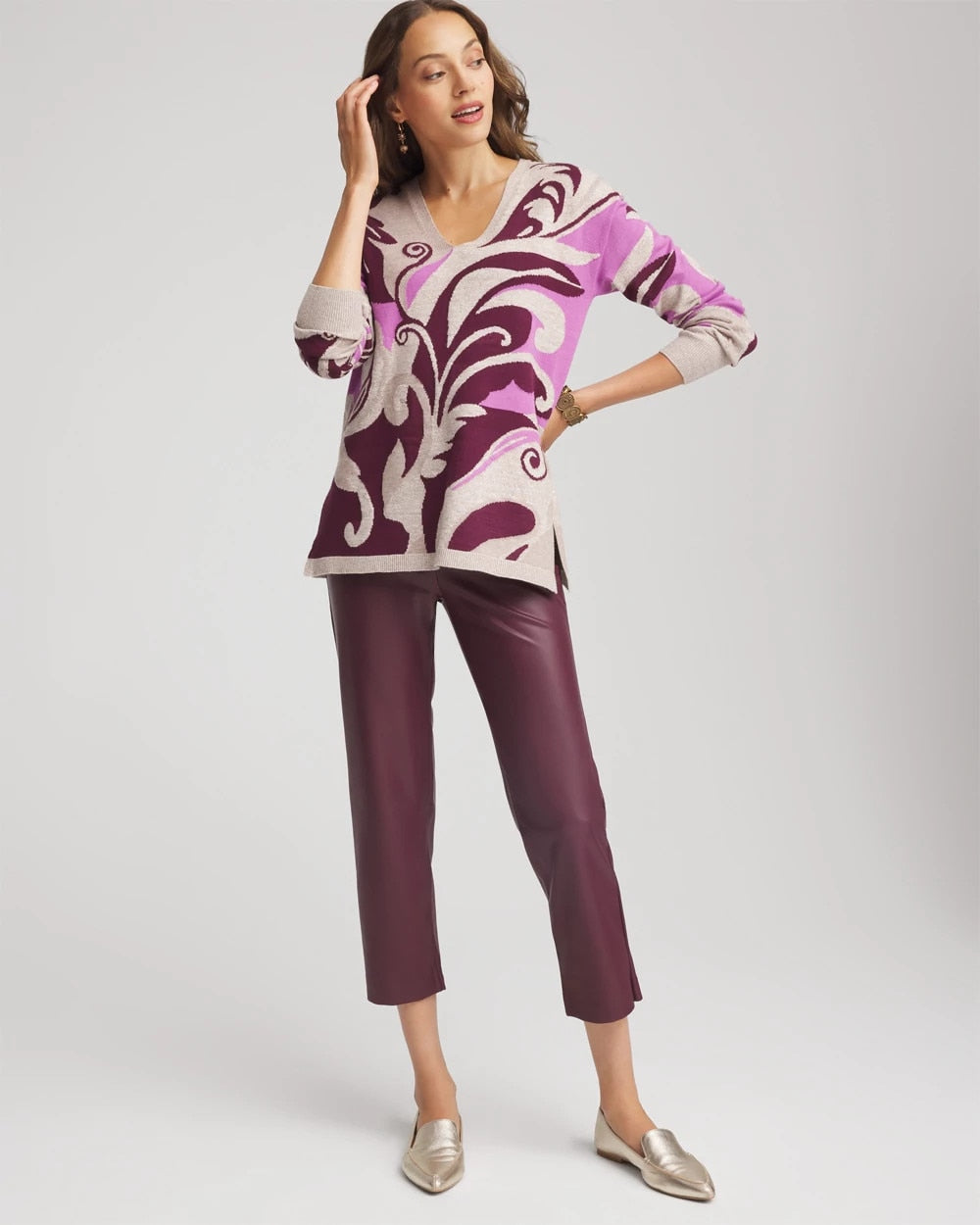 Chico's Exclusive | Intarsia Knit V-Neck Pullover Sweater