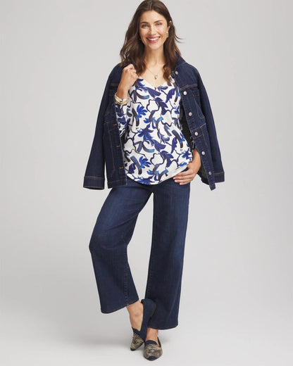 Chico's Value | Ella V-Neck Blue-Petals Pullover Sweater