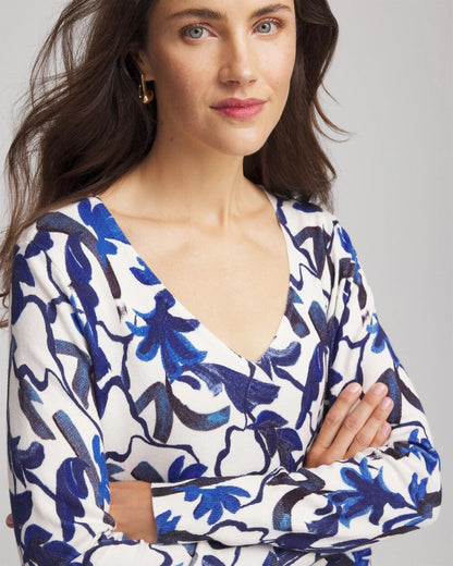Chico's Value | Ella V-Neck Blue-Petals Pullover Sweater