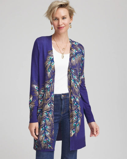 Chico's Exclusive | Ella Peacock-Print Cardigan Sweater