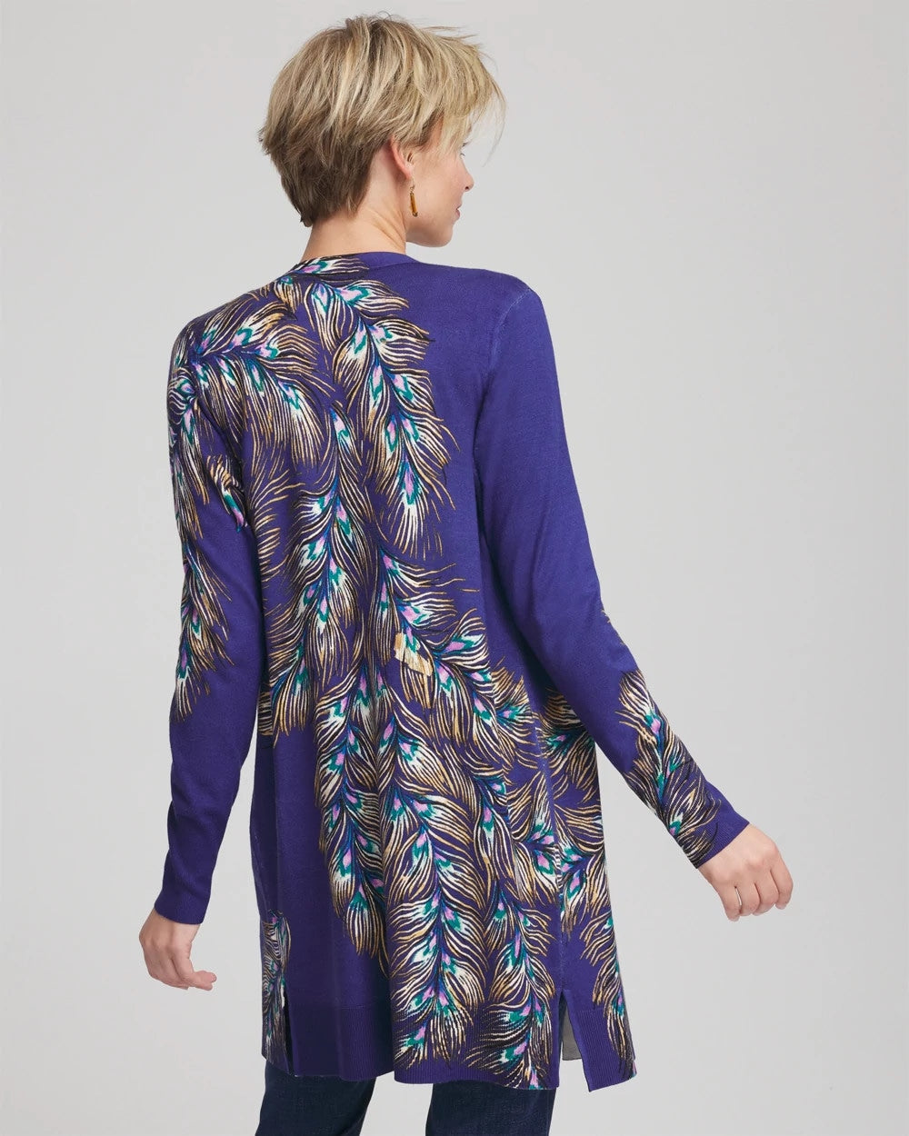 Chico's Exclusive | Ella Peacock-Print Cardigan Sweater