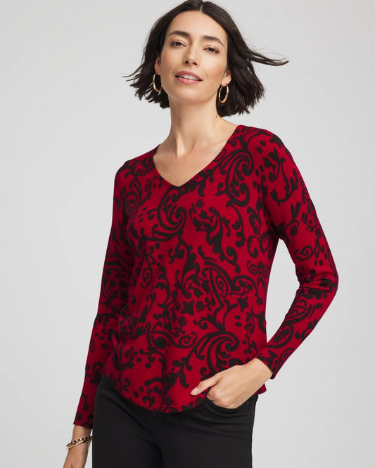 Chico's Everyday | Ella Printed V-Neck Sweater