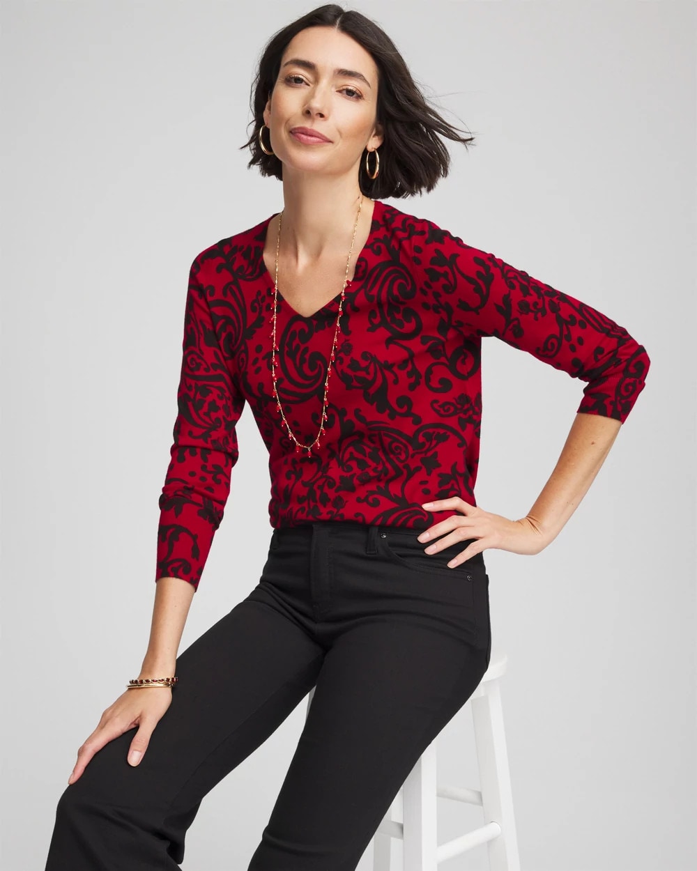 Chico's Everyday | Ella Printed V-Neck Sweater