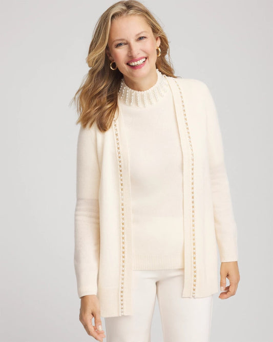 Chico's Premium | Cashmere Pearl-Trim Cardigan