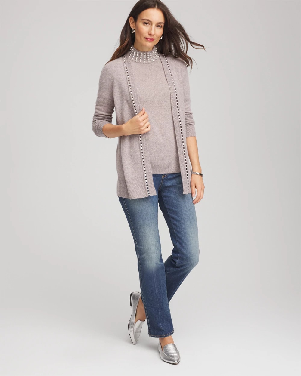 Chico's Premium | Cashmere Pearl Mockneck Sweater