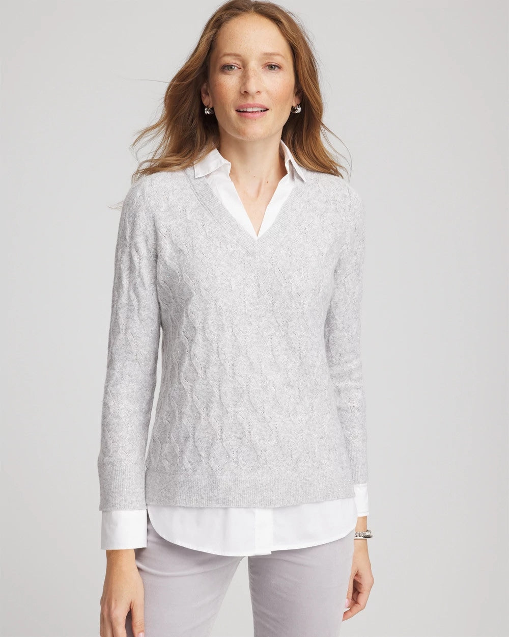 Chico's Best Price | Classic Built-In Shirt Knit Sweater