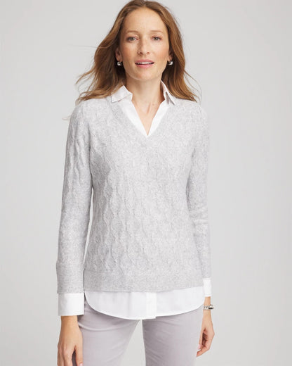 Chico's Best Price | Classic Built-In Shirt Knit Sweater