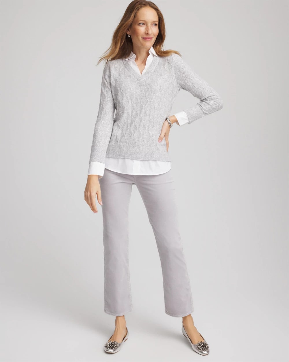 Chico's Best Price | Classic Built-In Shirt Knit Sweater