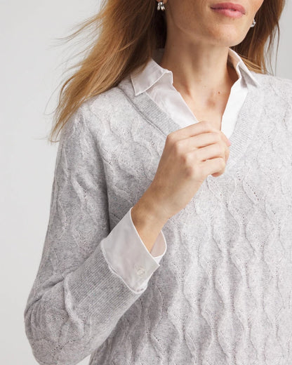 Chico's Best Price | Classic Built-In Shirt Knit Sweater
