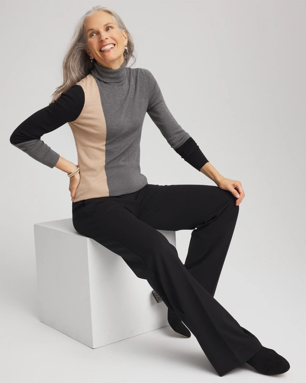 Chico's Signature | Ella Colorblock Intarsia Turtleneck Sweater