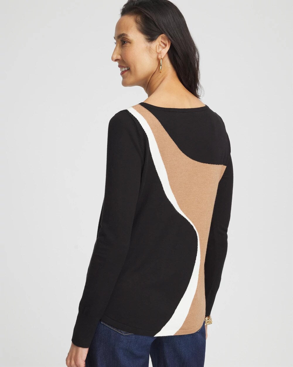 Chico's New | Intarsia Colorblock Bateau Neck Sweater