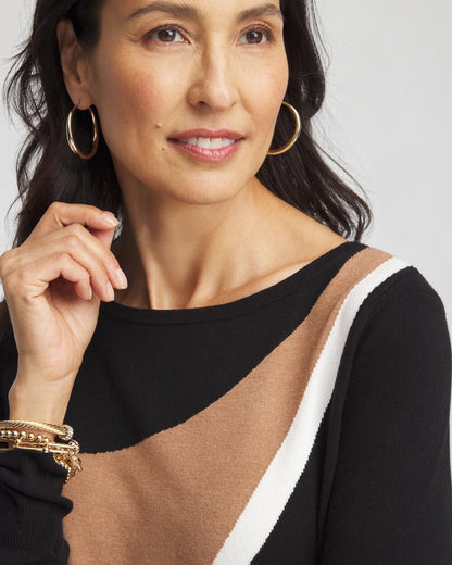 Chico's New | Intarsia Colorblock Bateau Neck Sweater