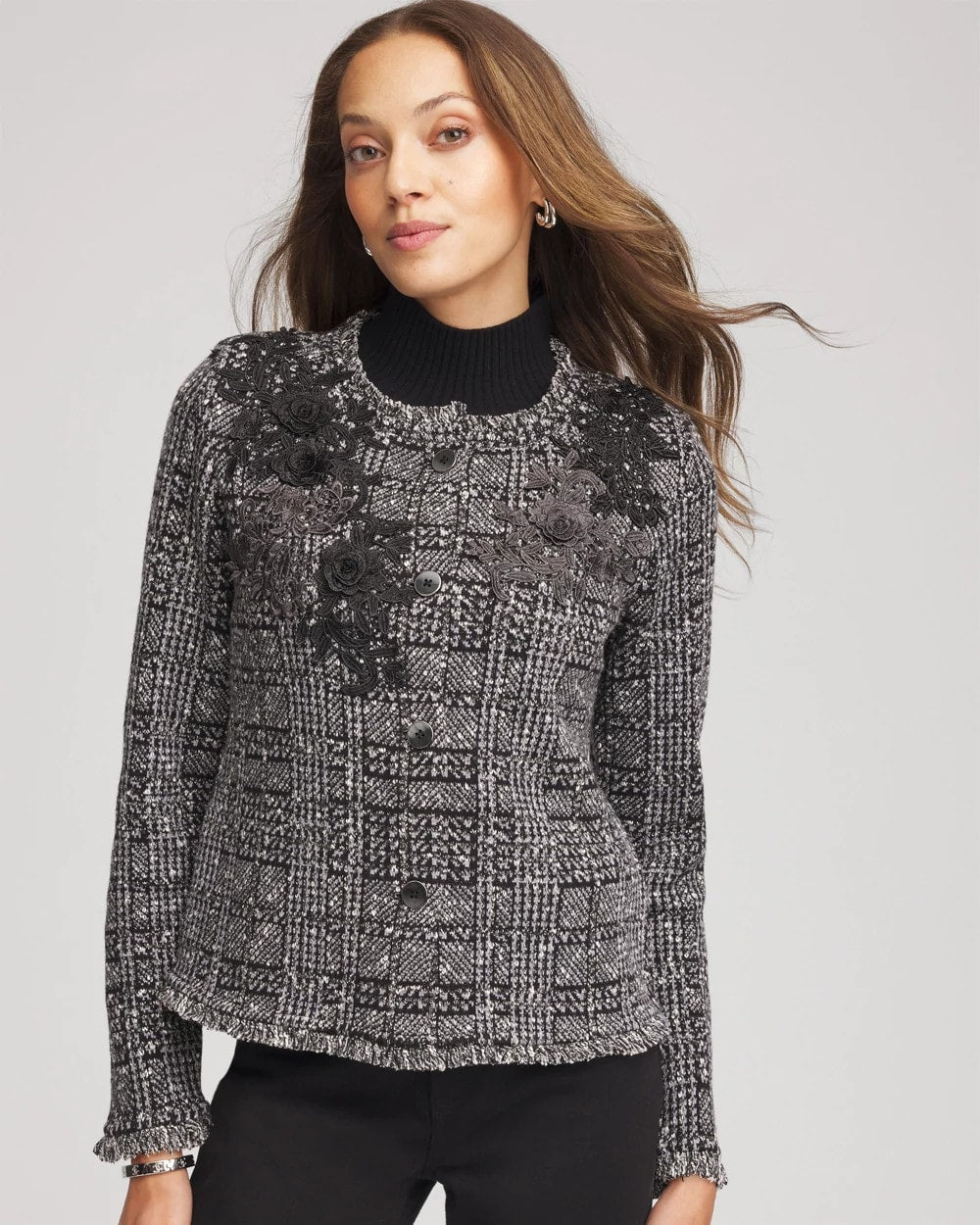 Chico's Customer Favorite | Embroidered Metallic Tweed Cardigan