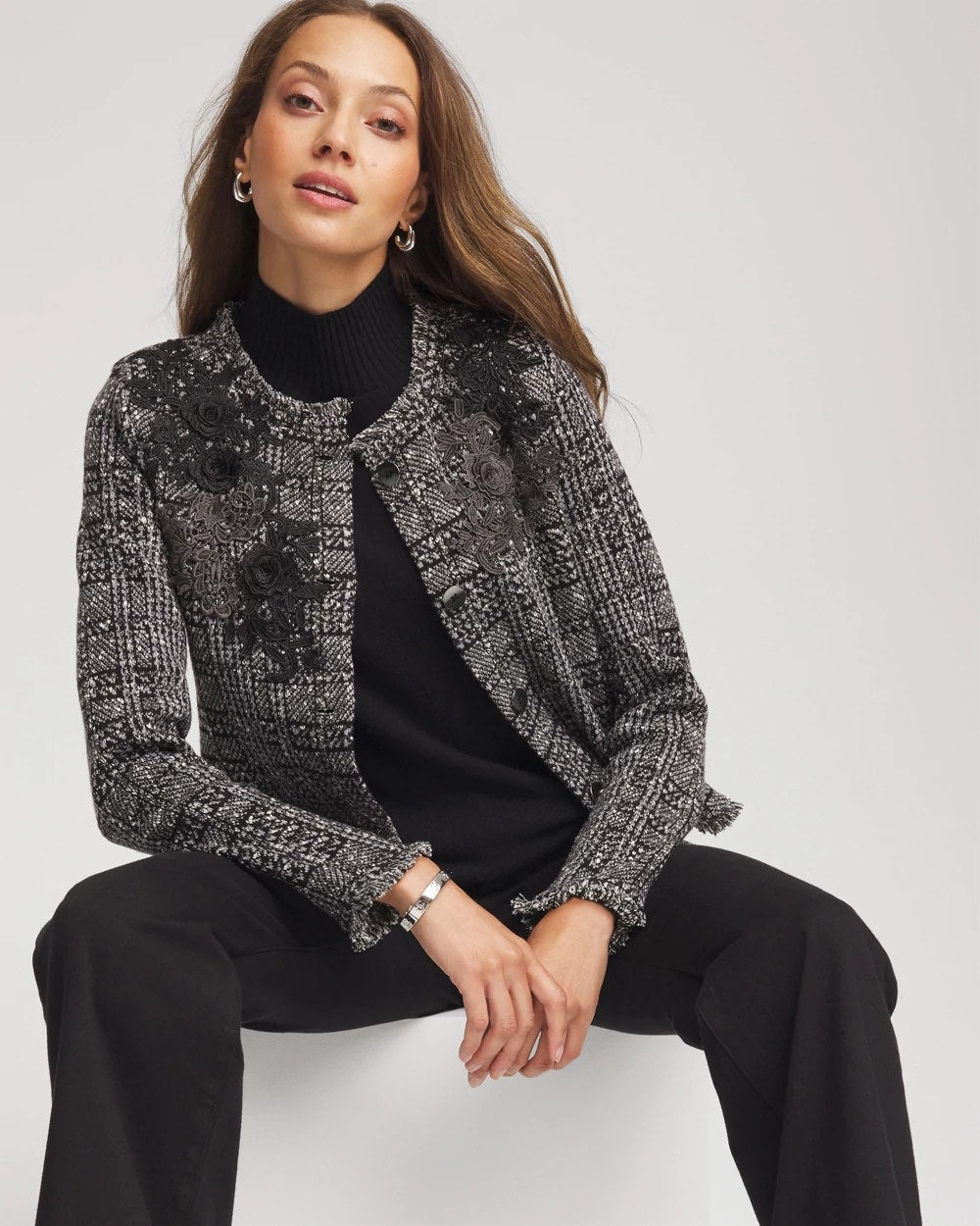 Chico's Customer Favorite | Embroidered Metallic Tweed Cardigan