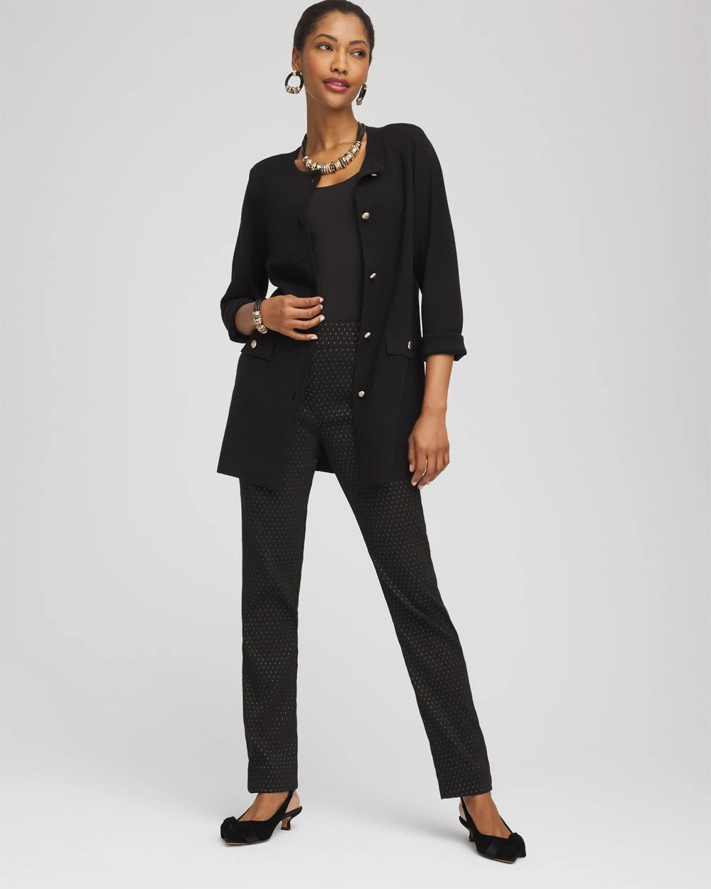 Chico's Discount | Button-Down Crewneck Coatigan