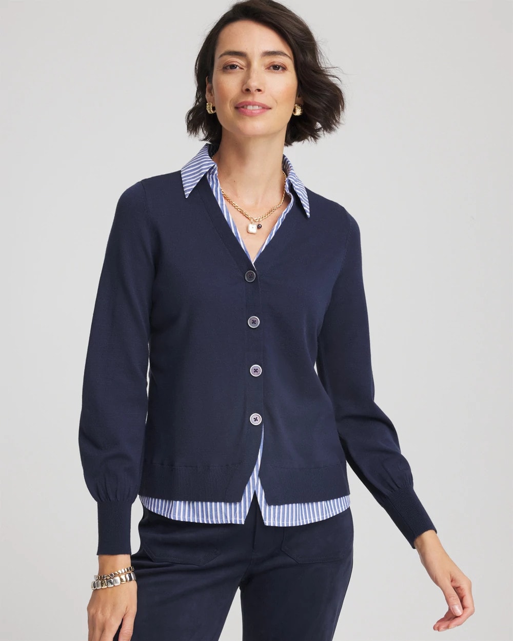 Chico's Latest | Striped Collared Cardigan Sweater