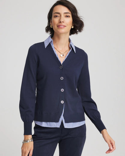 Chico's Latest | Striped Collared Cardigan Sweater