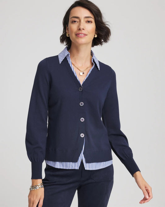 Chico's Latest | Striped Collared Cardigan Sweater