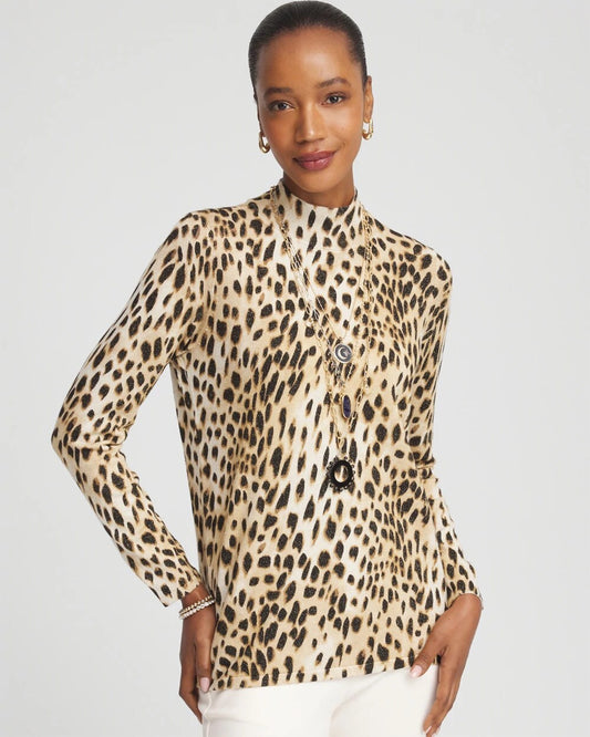 Chico's Quality | Ella Mockneck Animal-Print Pullover Sweater
