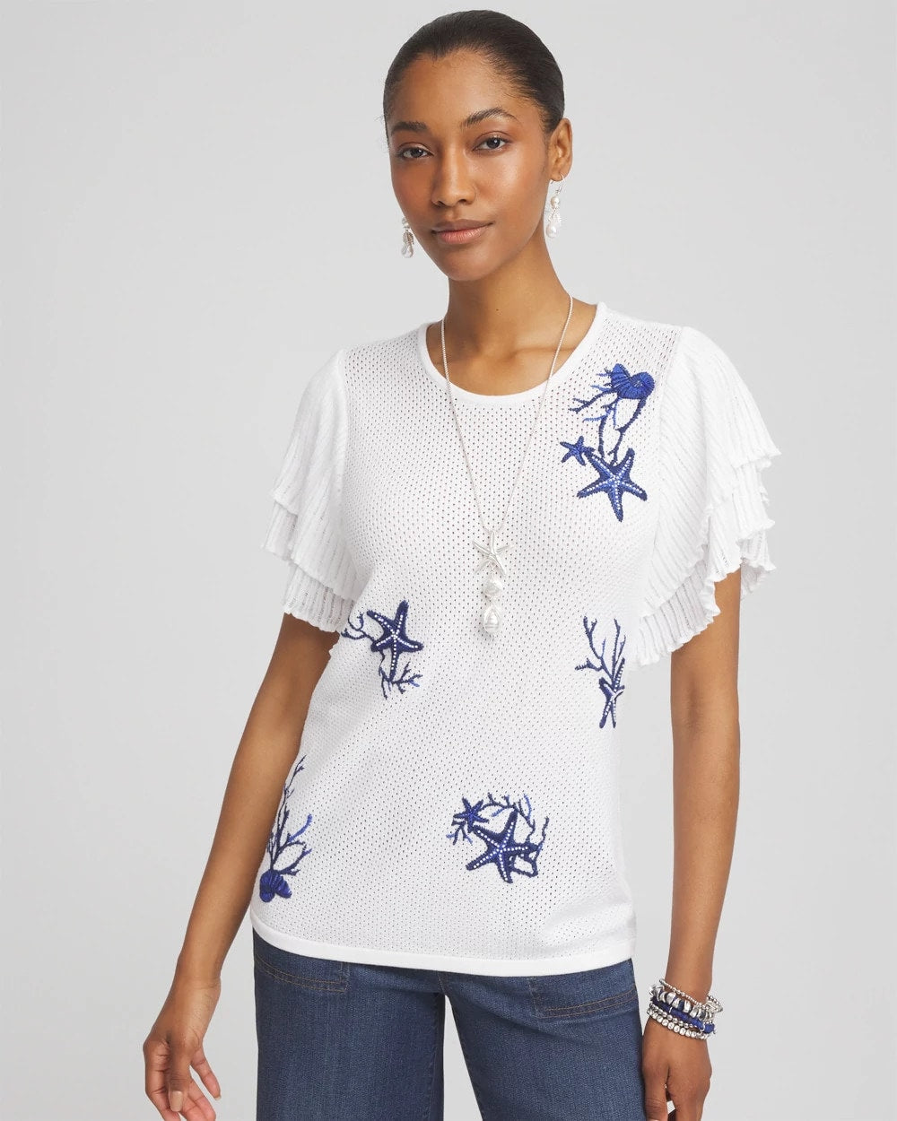 Chico's New | Ocean Motif Pullover Sweater