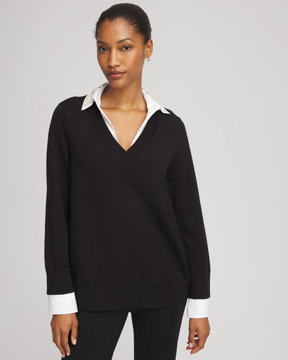 Chico's Great Value | Embellished Layered Collar Shirt Sweater