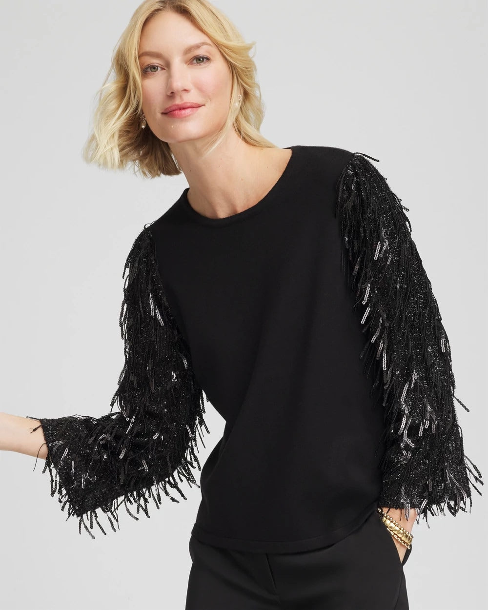Chico's Discount | Fringe Sequins Pullover Sweater