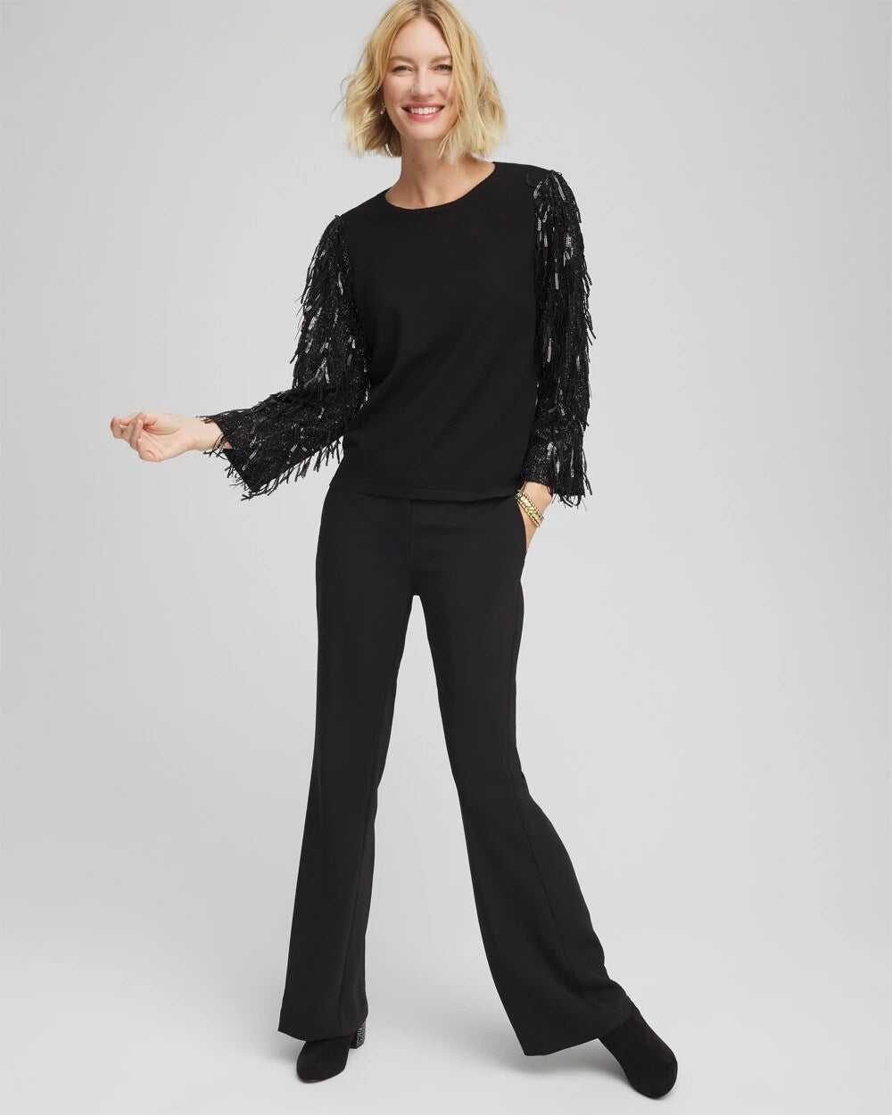 Chico's Discount | Fringe Sequins Pullover Sweater