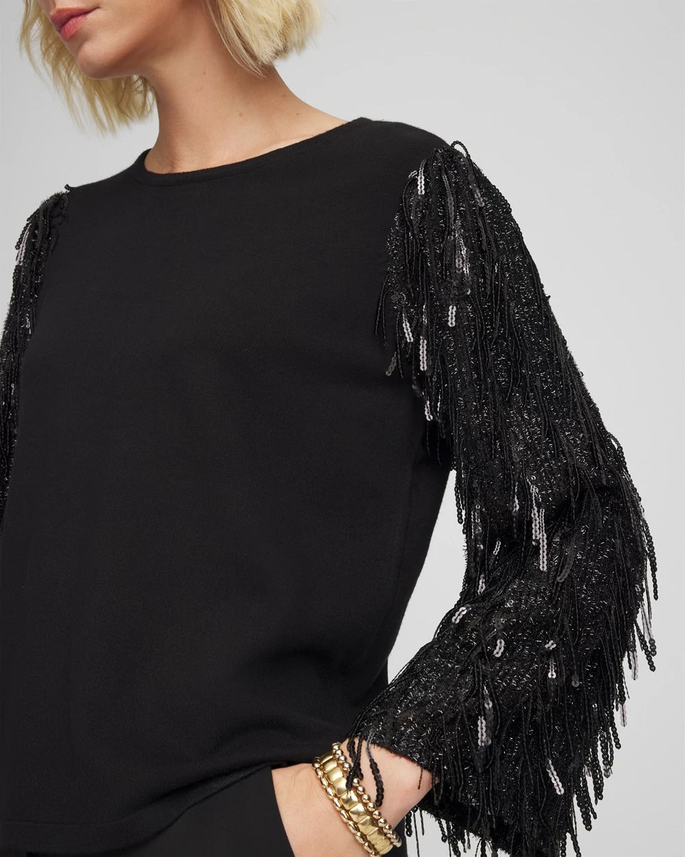 Chico's Discount | Fringe Sequins Pullover Sweater
