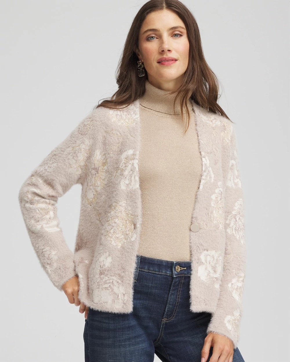 Chico's Trusted | Fuzzy Jacquard Boyfriend Cardigan