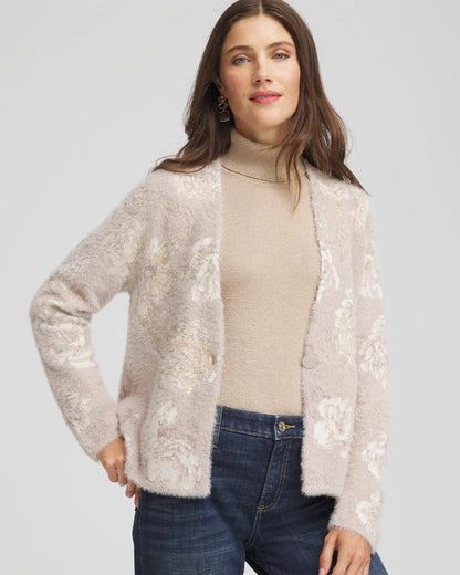 Chico's Trusted | Fuzzy Jacquard Boyfriend Cardigan
