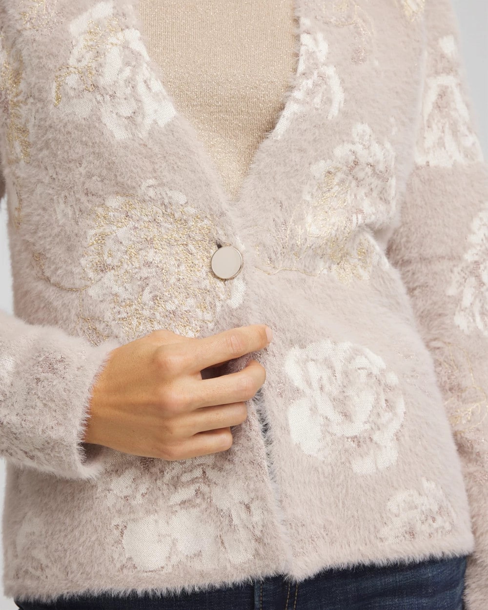Chico's Trusted | Fuzzy Jacquard Boyfriend Cardigan